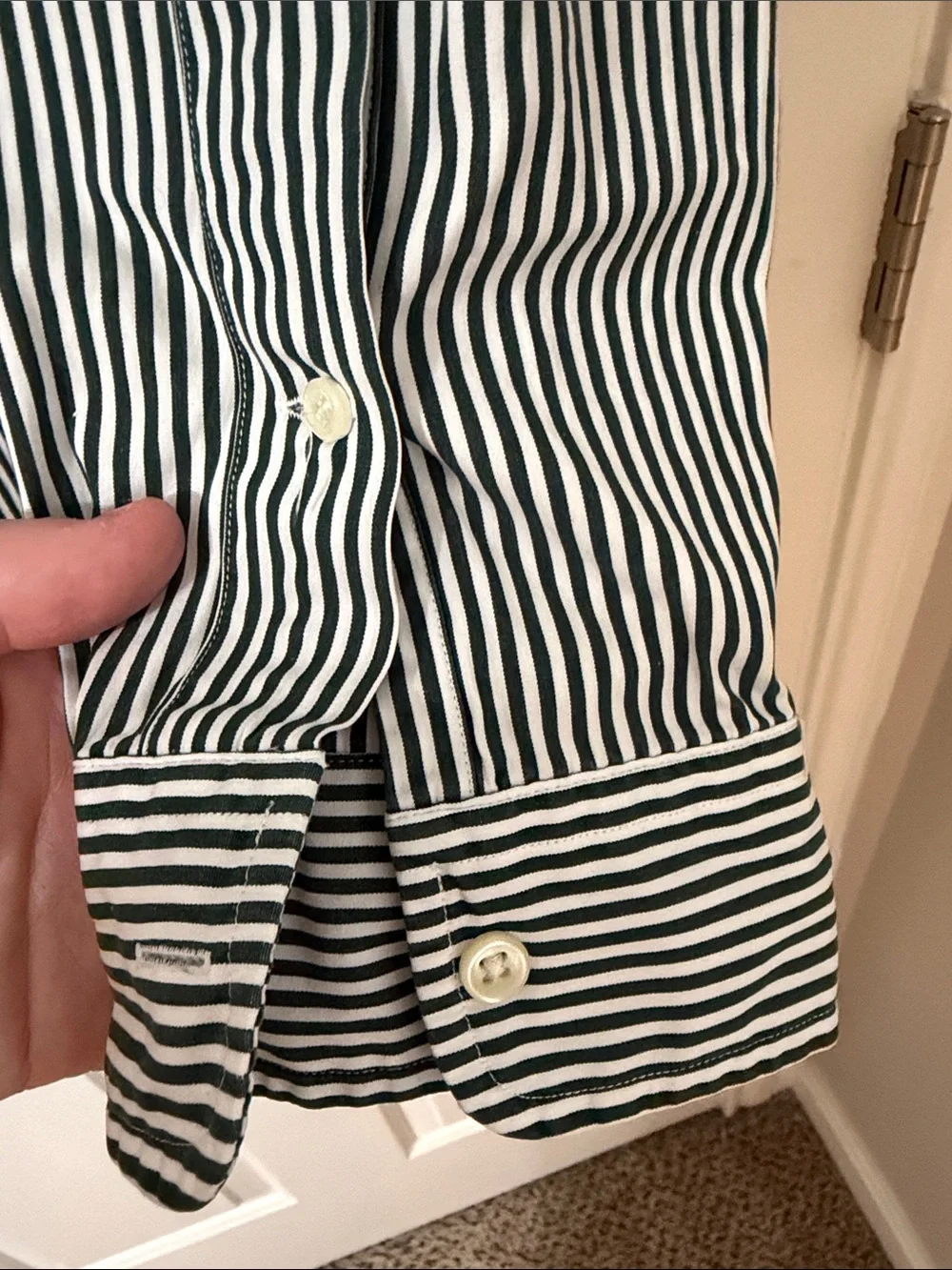 Polo Ralph Lauren Green/White Stripe Long Sleeve Button Up Shirt w/ Purple Pony